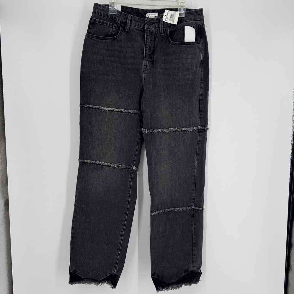 Good American Good '90s Black Jeans Raw Hem Frayed Seams Size‎ 14/32 NWT